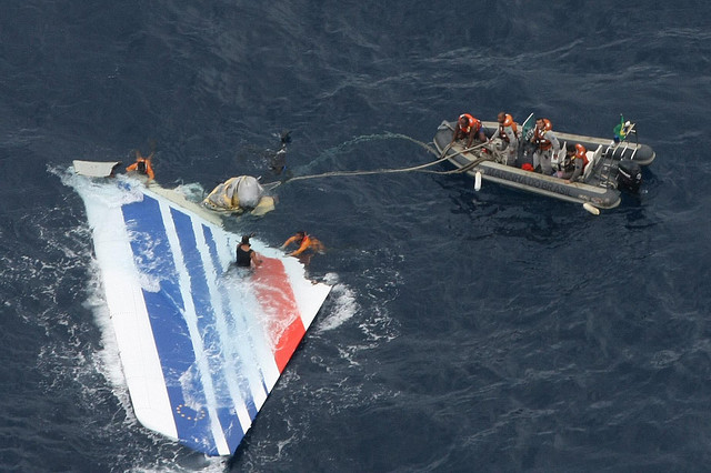 The tail section of the Air France flight AF447 is found floating in the mid-Atlantic.