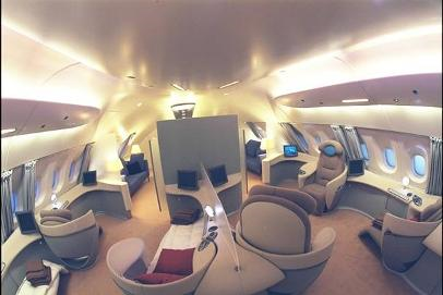 Airbus A380 First Class cabin in the forward upper deck.