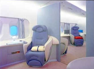 Airbus A380 First Class private cabin seating postion.