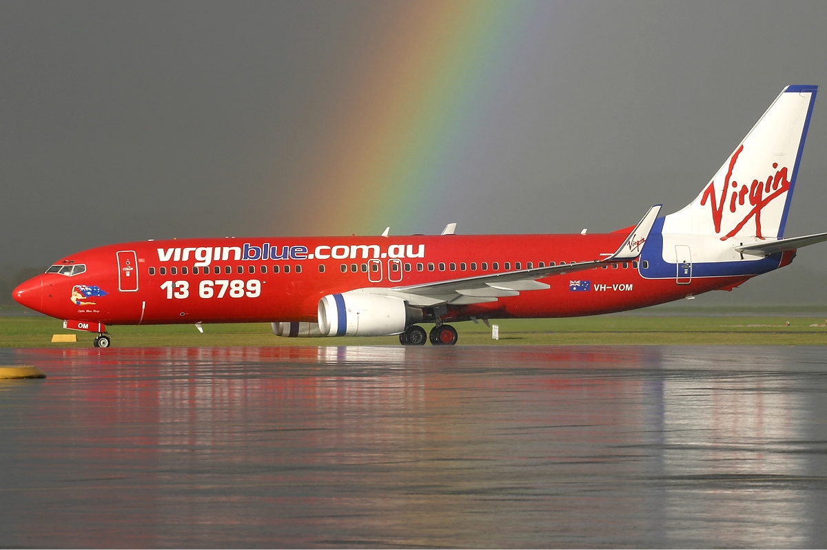 Virgin Blue Boeing 737-8FE at Perth AU Reg VH-VOM named Little Blue Peep