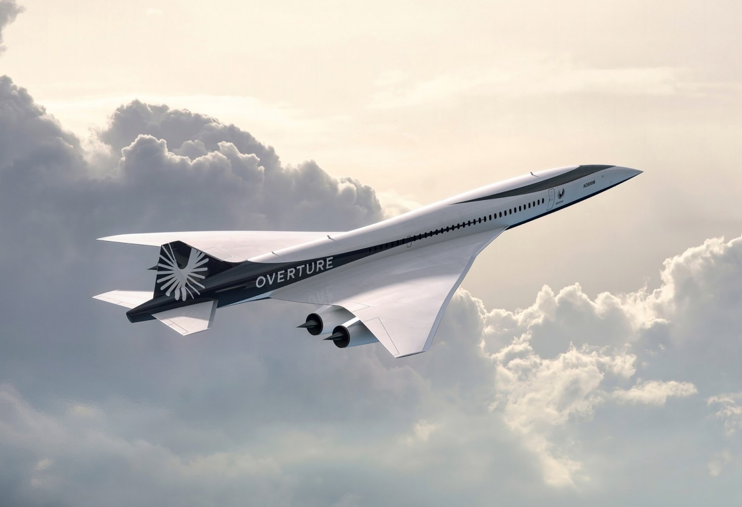  Boom Overture supersonic airliner in flight. 